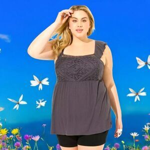 TORRID Plus Size Textured Jersey Knit Square Neck Flutter Sleeve Babydoll Top 2X